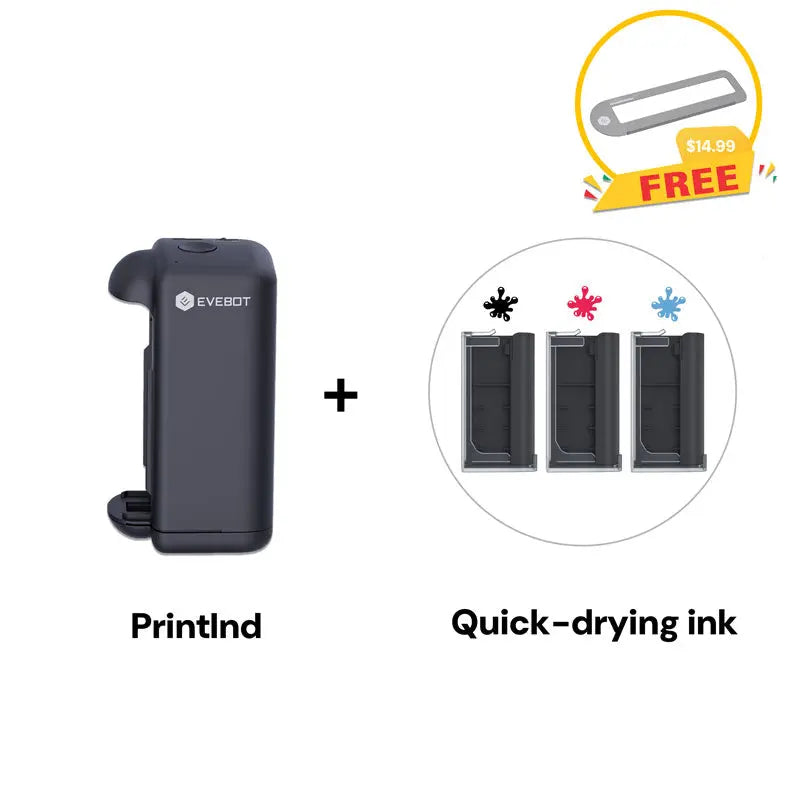 Evebot PrintInd — 可攜式手持式噴墨印表機噴碼機,搭配快乾墨水匣,適用於各種材質表面列印 Evebot