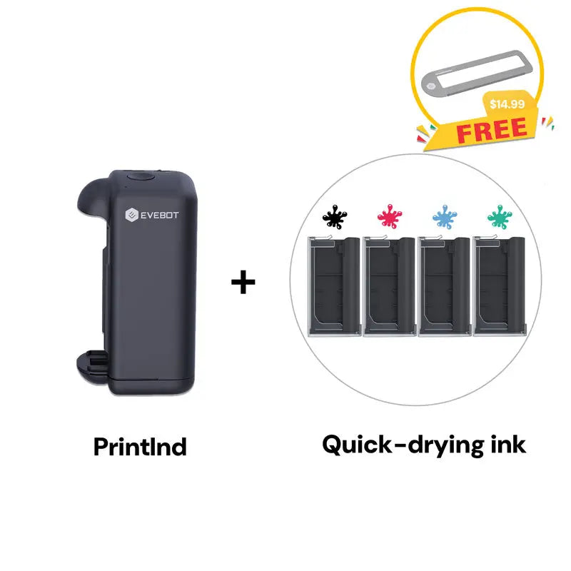 Evebot PrintInd — 可攜式手持式噴墨印表機噴碼機,搭配快乾墨水匣,適用於各種材質表面列印 Evebot