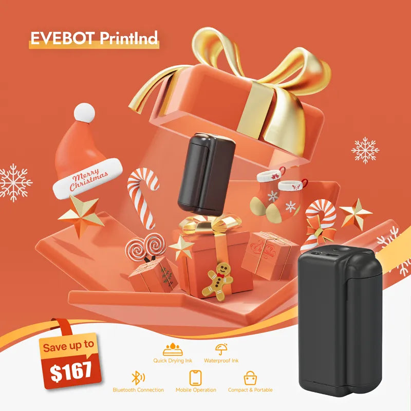 Evebot PrintInd - Portable Handheld Inkjet Printer Gun with Quick-Drying Ink Cartridge Print on Any Surface