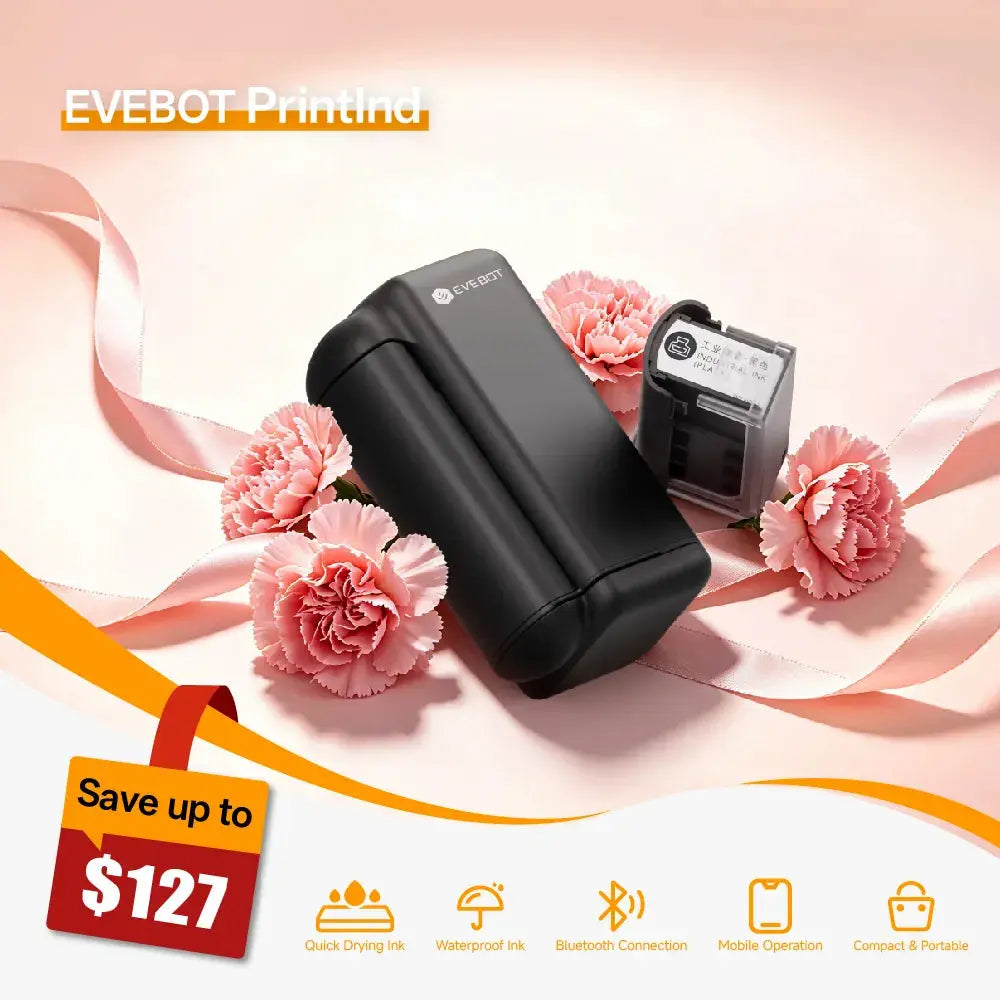 Evebot PrintInd - Portable Handheld Inkjet Printer Gun with Quick-Drying Ink Cartridge Print on Any Surface Evebot