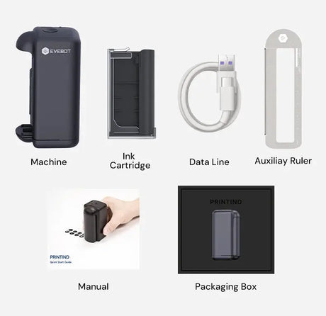 Evebot PrintInd — 可攜式手持式噴墨印表機噴碼機，搭配快乾墨水匣，適用於各種材質表面列印 Evebot